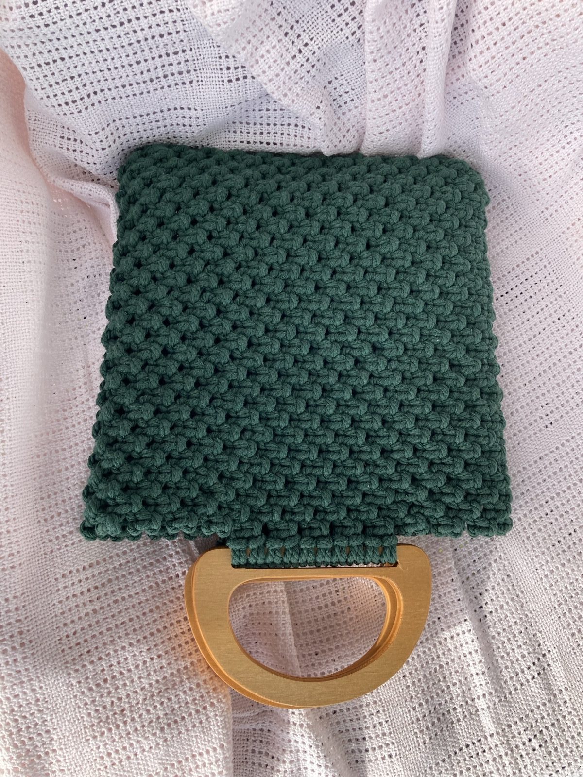 Macrame Handbag with Wooden Handles
